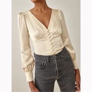 NWT Reformation Cadence Silk Blouse in Almond